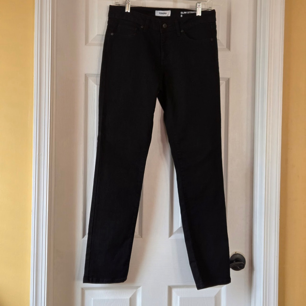 Sonoma Women's Black Slim Straight Stretch Denim Jeans Pants Size 8